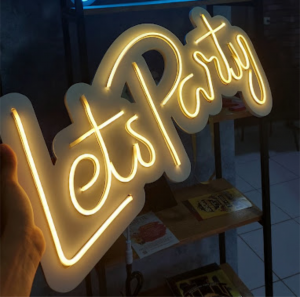 Lets party neon led Pvc 10mm 60x30 Branco Neon led Corte computadorizado 