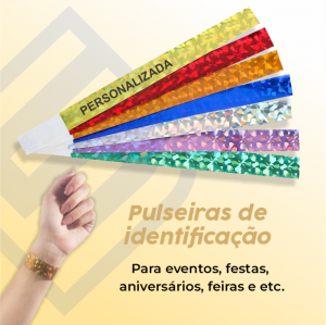 Pulseira de identificação holográfica personalizada Nylon 2x25cm A escolher  brilho personalizada